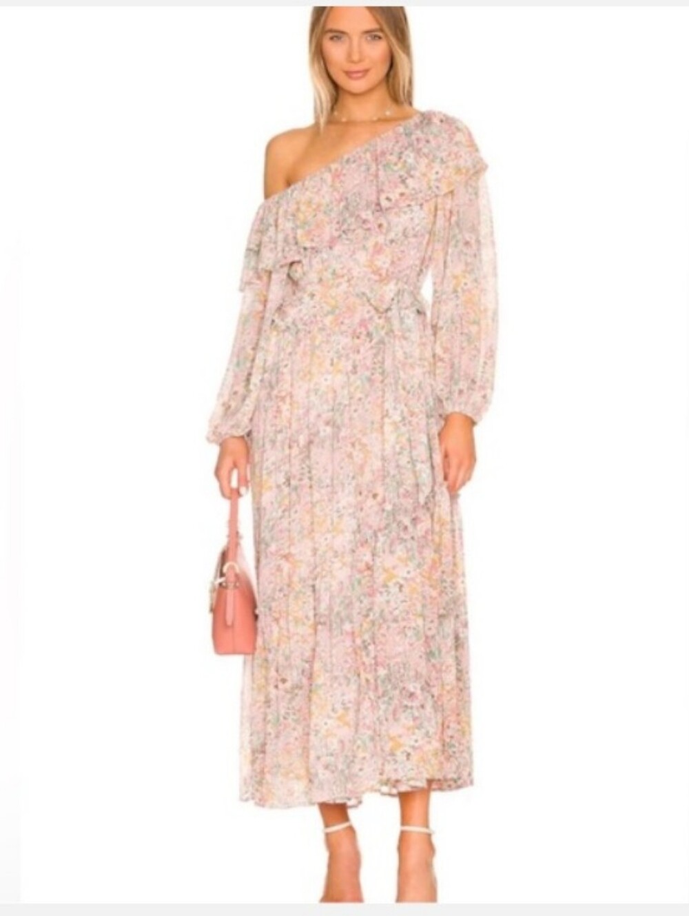ASTR The Label 'Kaylani' Ruffle Tie Waist Long Sleeve Maxi Dress | XS
